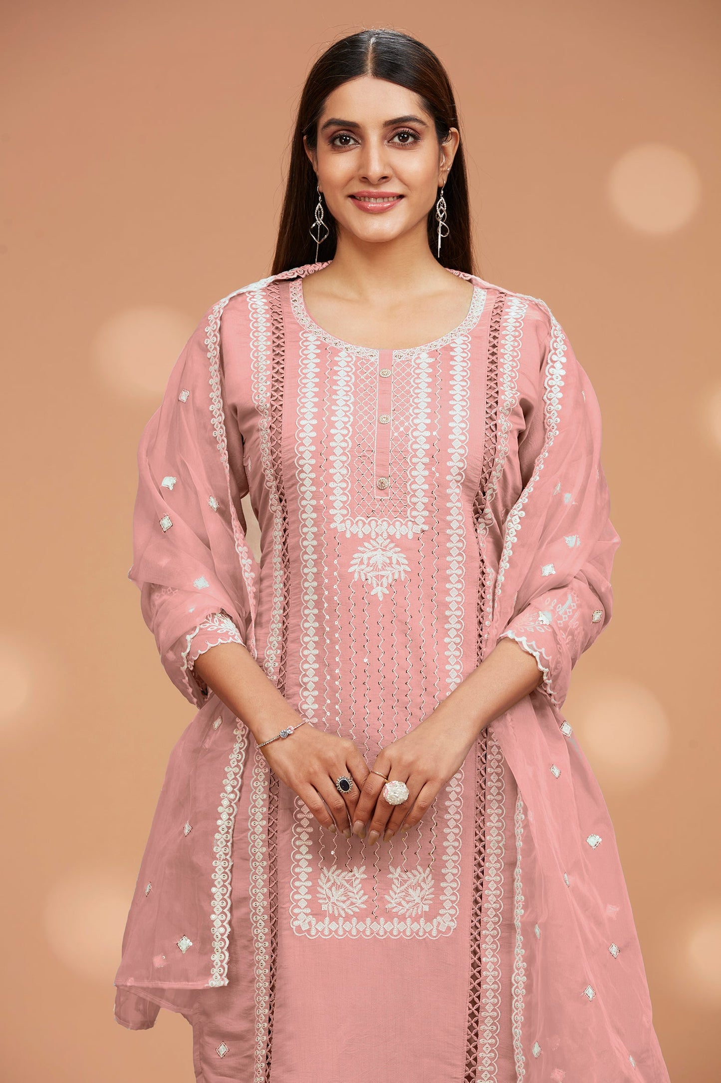 Straight Fit Embroidered Kurta with Pant & Shiffon Duppatta